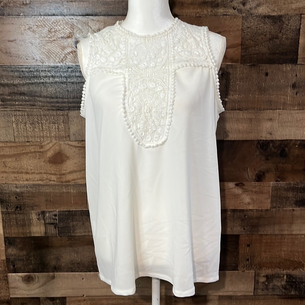 Nordstrom Halogen Lace & Crepe Sleeveless Blouse In Cream / White Size Medium